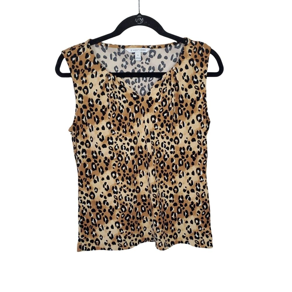 41 Hawthorne Tank‎ Top XS Womens Animal Print Sleeveless V Neck Brown Top